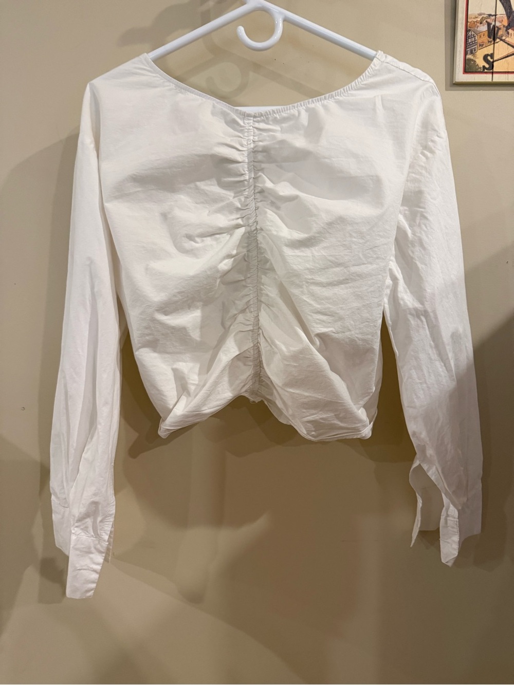 Oak + Fort Tie-Front Women's Top | White | Small - Picture 2 of 4